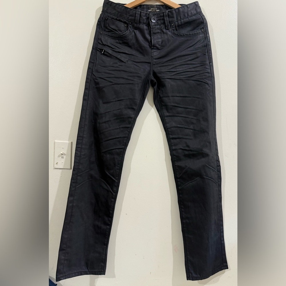 Apollo Men's Slim Straight Black Jeans with Subtle Pocket Zip